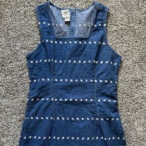 Vintage Denim Dress with Floral Embroidery